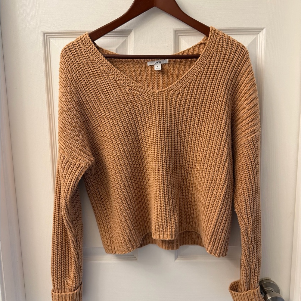 Babaton Cropped Waffle Knit Sweater in Camel